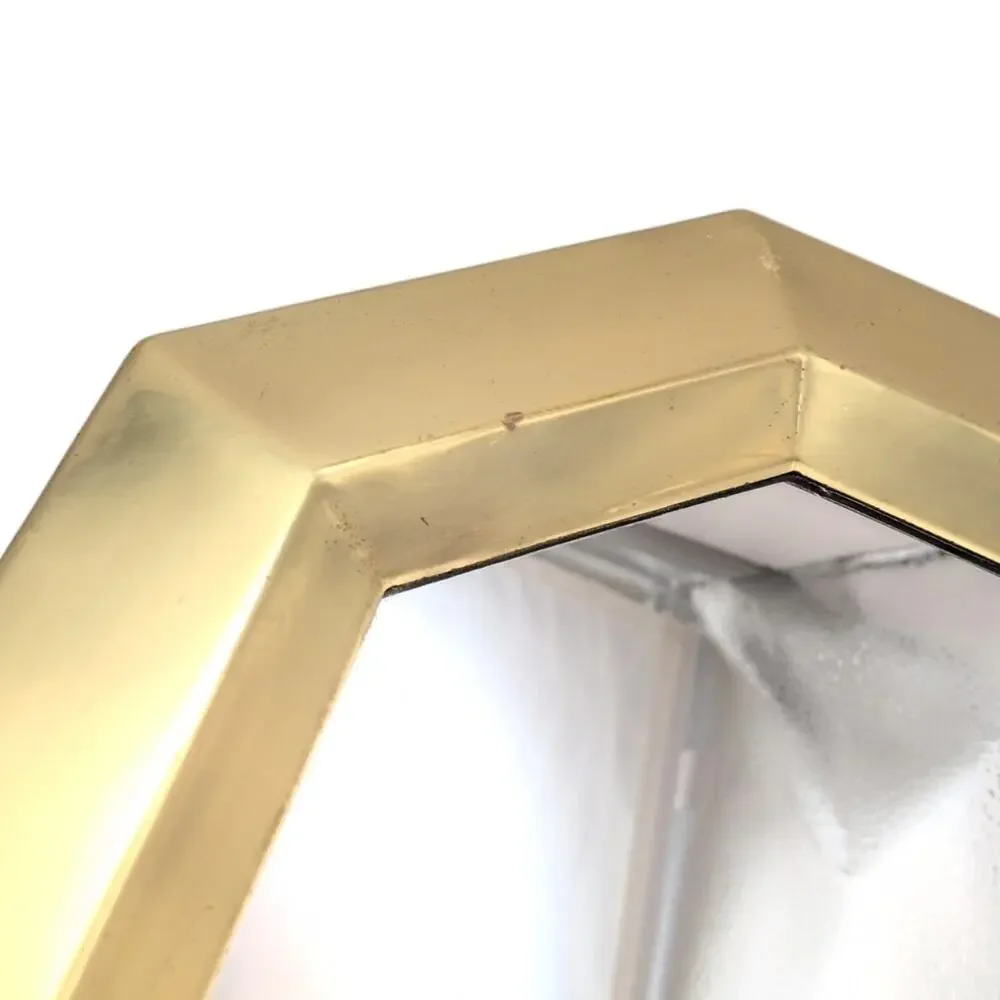 Vintage Beveled Brass Frame Octagonal Gold Vertical Wall Mirror 17.5in x 10.75in